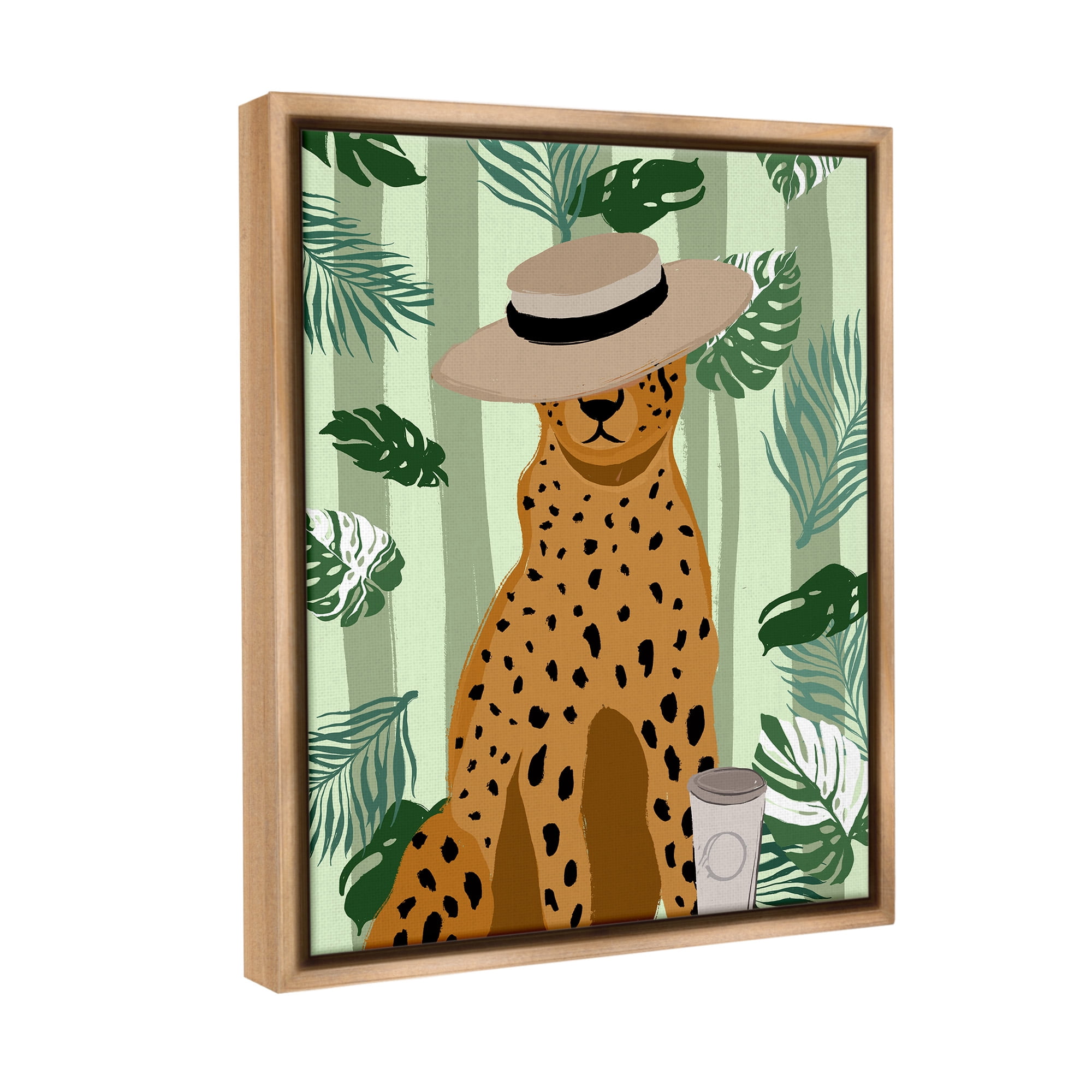 Stupell Industries Tropical Modern Leopard Animals & Insects Painting Brown Floater Framed Canvas Art Print Wall Art, 17 x 21