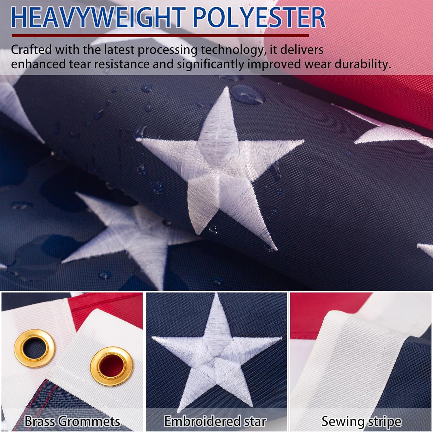 American flag 3x5 FT for Outside, Heavy Duty Polyester USA Flag Outdoor with Embroidered Stars, Sewn Stripes, US Flag with Brass Grommets for Indoor, Outdoor, All Weather
