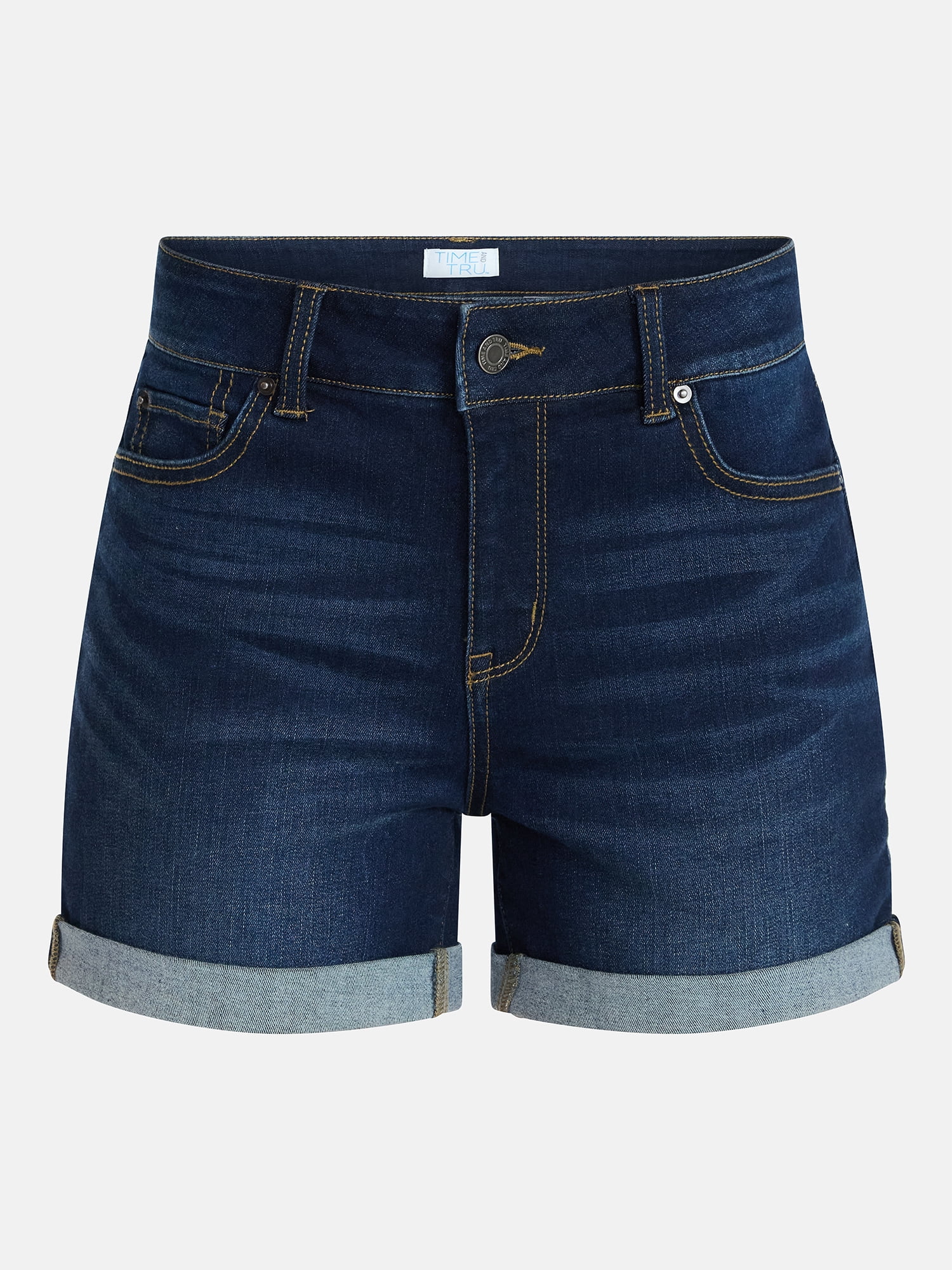 Time and Tru Women's Mid Rise Roll Cuff Denim Shorts, 4" Inseam, Sizes 0-20