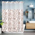 thumbnail image 2 of No Hook Shower Curtain with Snap in Liner, Brown Birds Cherry Blossoms Branches Leaves Waterproof Fabric Bathroom Curtain Mesh Top Window, Retro Plants Shower Curtains 72x84in, 2 of 9