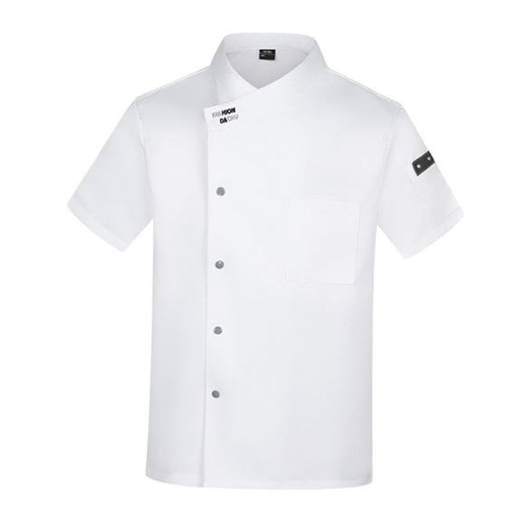 AMLESO Chef Coat Jacket Summer Workwear for Cooking Waiter Waitress Culinary School White M
