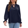 thumbnail image 1 of Blusa con escote en V, manga larga, puños con volantes, lazo, cordón, volante, cuello alto, blusas casuales para mujer, azul real S, 1 of 5