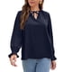 thumbnail image 1 of Blusa de manga larga con escote en V, puños con volantes, detalle de lazo y cuello con volante, talla XL Royalblue Top informal para mujer, 1 of 5