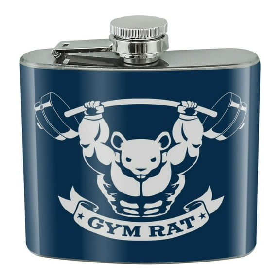 Gym Rat Workout Weight Lifting Stainless Steel 5oz Hip Drink Kidney Flask