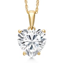 Gem Stone King 14K Yellow Gold White Zirconia Pendant Necklace for Women | 0.54 Cttw | Gemstone Birthstone | Heart Shape 8MM | With 18 inch Chain