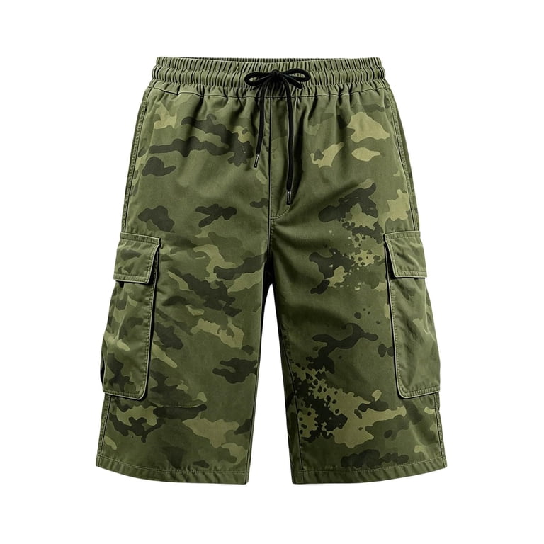 Men's Camo Shorts Drawstring Relaxed Fit Lightweight Multi Pocket