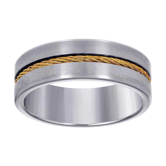 Stainless Steel Yellow-tone Mens Cable Inlay Comfort-fit Wedding Band 8mm Size 9 Wedding Band for Men