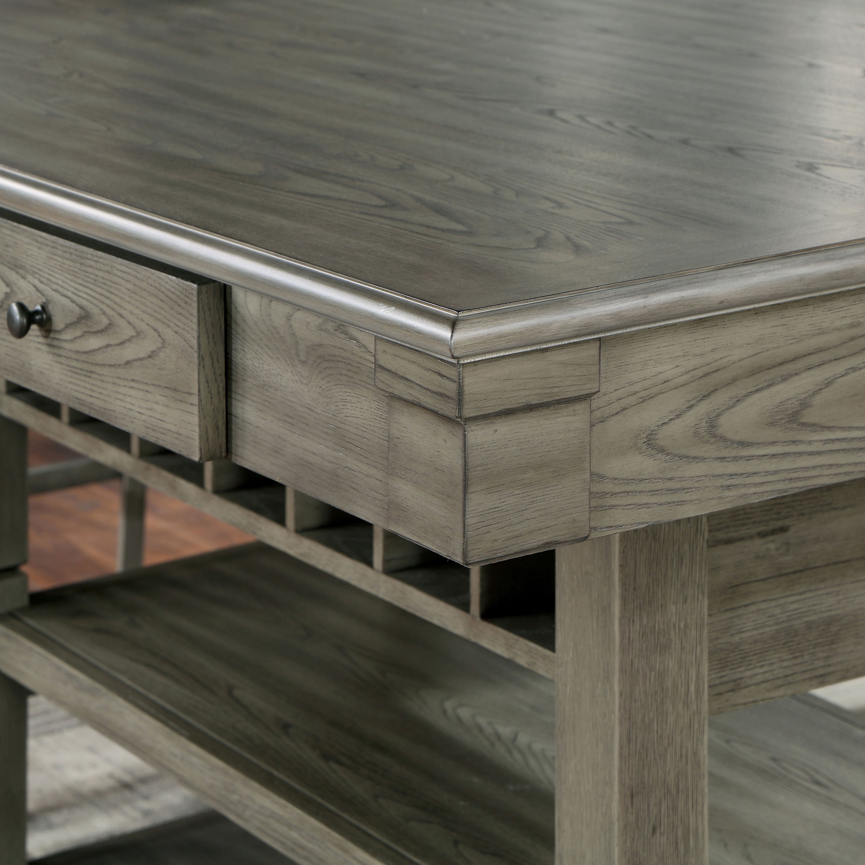 Furniture of America Wood Wine Rack Counter Height Table 40.00 inch Rectangle Dining Table Grey