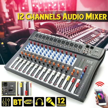 h Studio Audio Mixer 48V 12 Channels Professional Mixing Console System Fashion DJ Sound XLR LCD With USB Stereo Output Jacks REC Headset (Best Dj Sound System In India)