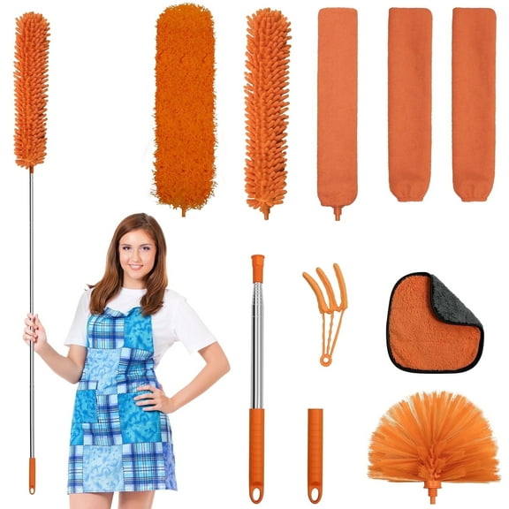 JEHONN Cobweb Duster with Extension Pole 96 inches (Orange)