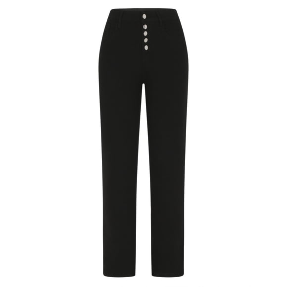 Leodye Women's Fashionable Self-cultivation Jeans Casual High Waisted Stretch Baggy Loose Denim Pants Black 14(XXXL)