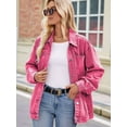 thumbnail image 3 of Women'S Oversized Button Up Shacket Long Sleeve Pockets Denim Jean Jacket Pink XL, 3 of 7