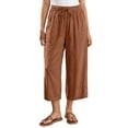 thumbnail image 3 of Dzrciro Capri Pants for Women, Cotton Linen Drawstring Elastic Waist Pants with Hem Button and Pockets, Comfy Daily Trendy Trousers S‑2XL, 3 of 9