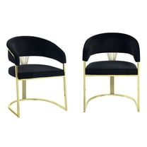 Verie 22 Inch Side Dining Chair Set of 2 Gold Base Padded Black Velvet