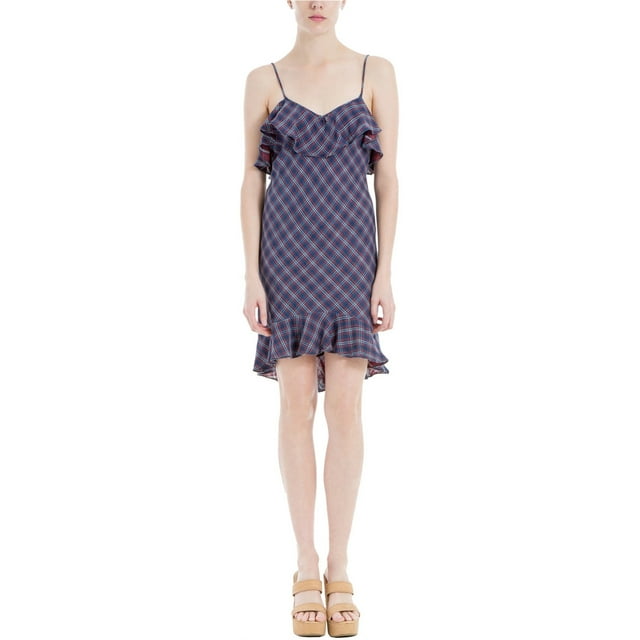 Max Studio London Robe à Carreaux en Coton pour Femmes, Bleue, Petite