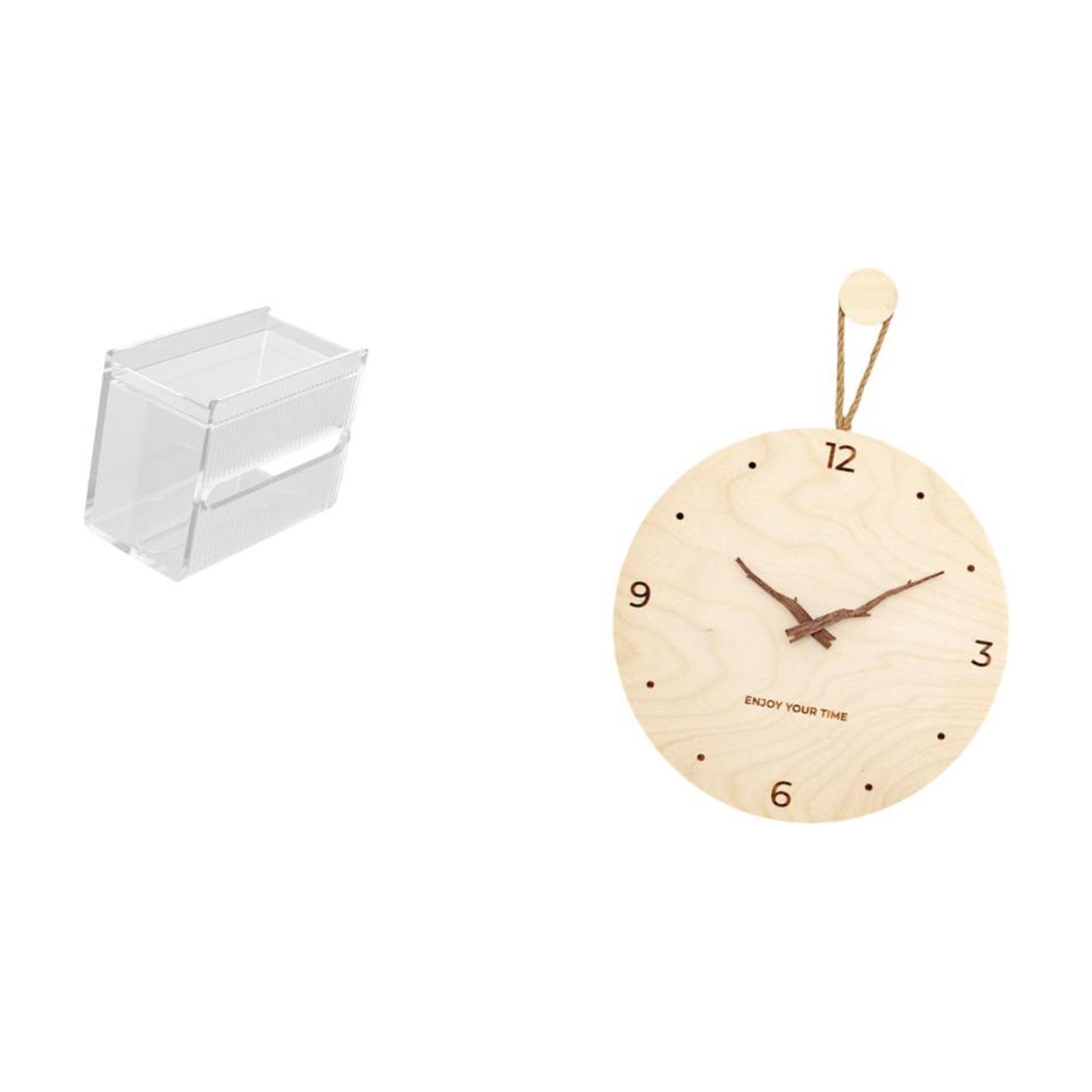 Fiocias Wall Clock Tissue Case Toilet Paper Storage Box Acrylic Towel Holder Wood Modern Minimalist Silent Easy Installation Suitable for Bedroom Ki