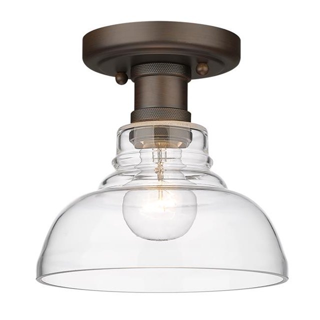 Golden Lighting 0305-FM RBZ-CLR Carver Flush Mount, Rubbed Bronze with Clear Glass Shade