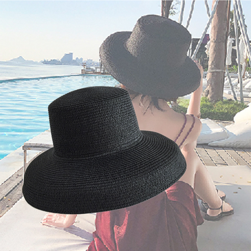 Women Retro Beach Straw Hat Wide Brim 