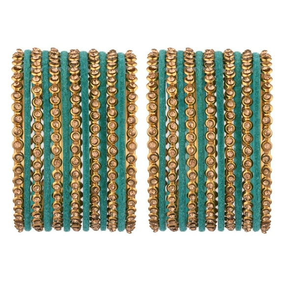 Efulgenz Indian Oxidized Jewelry Indian Bangle Set Plain Velvet Bangles with Crystal Rhinestone Bangles Bohemian Bracelet Metal Bangle Set Statement Jewelry for Women (26 Pcs)