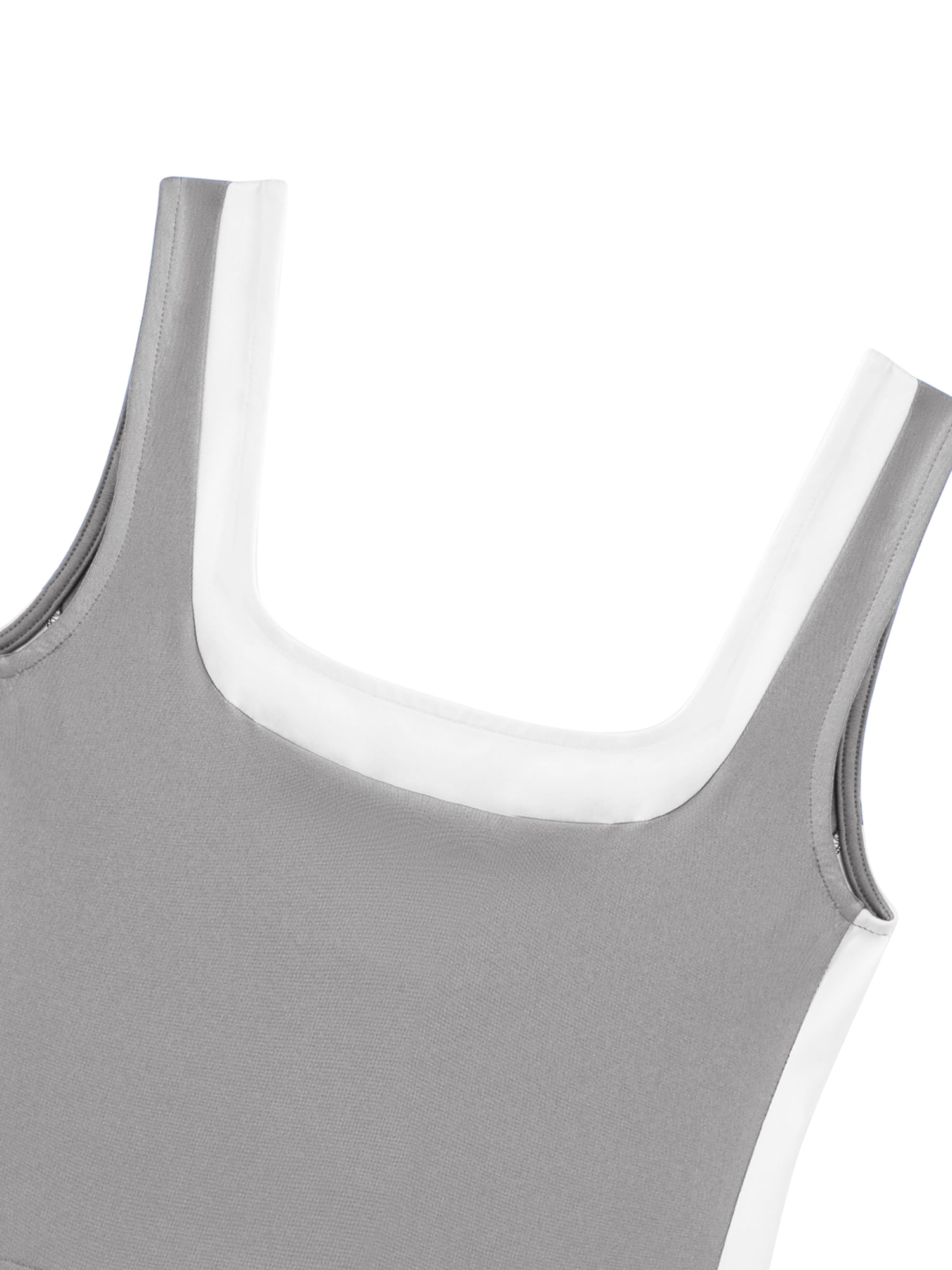 DARING DIVA Women's Crop Square Neck Slim Fitted Color Block Yoga Shirts M Gray
