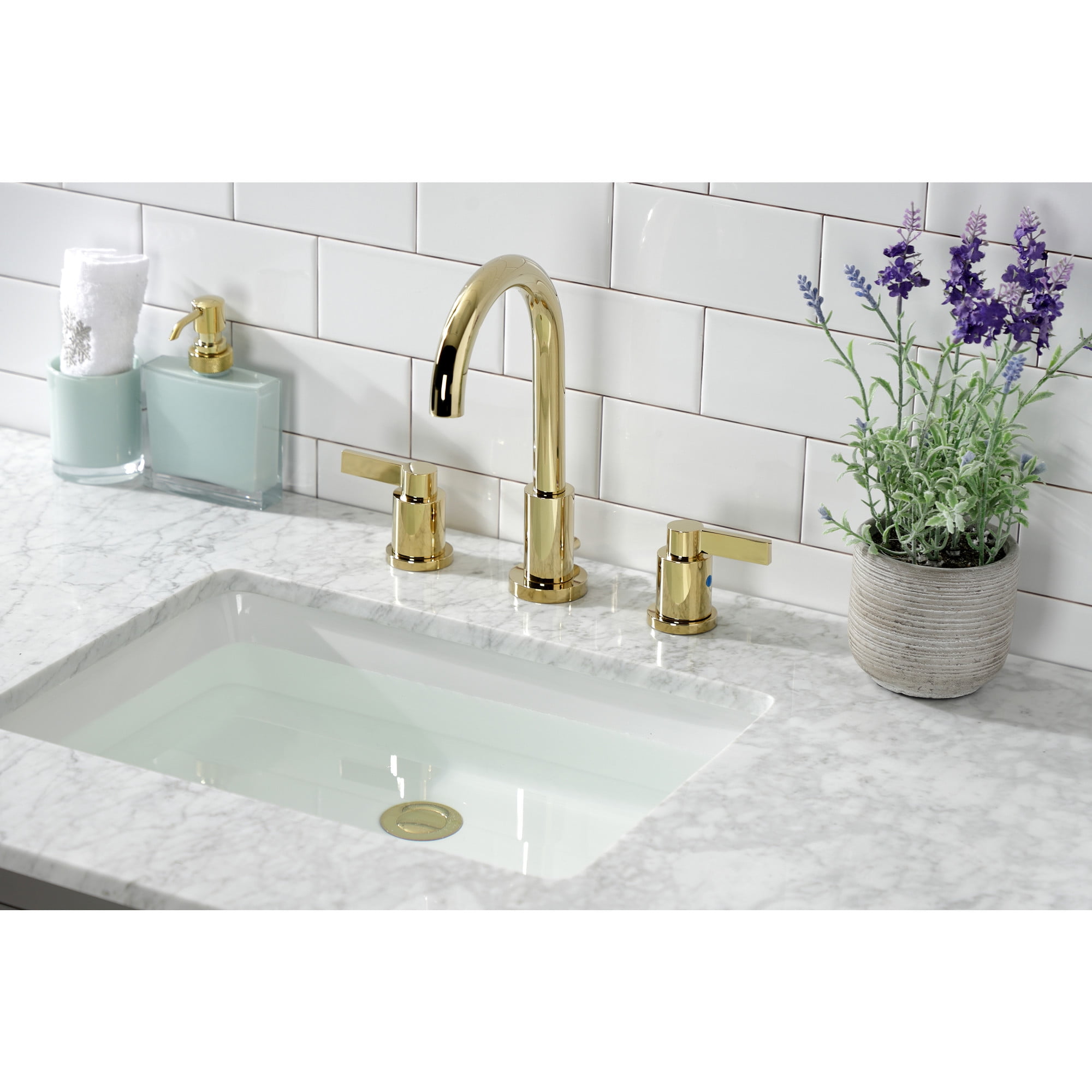 Kingston Brass FSC8922NDL NuvoFusion Widespread Bathroom Faucet with Brass Pop-Up, Polished Brass