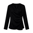 thumbnail image 4 of Women's French-Inspired Satin Blouse, Cross Front V Neck Slim Fit Long Sleeve Top, Elegant Work Office Shirt and Casual Date Night T-Shirt for Women Black L, 4 of 4