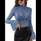 thumbnail image 3 of Blusa Elegante de Encaje Calado con Mangas Acampanadas para Mujer, para Fiesta, Moda 2025 Azul S, 3 of 7