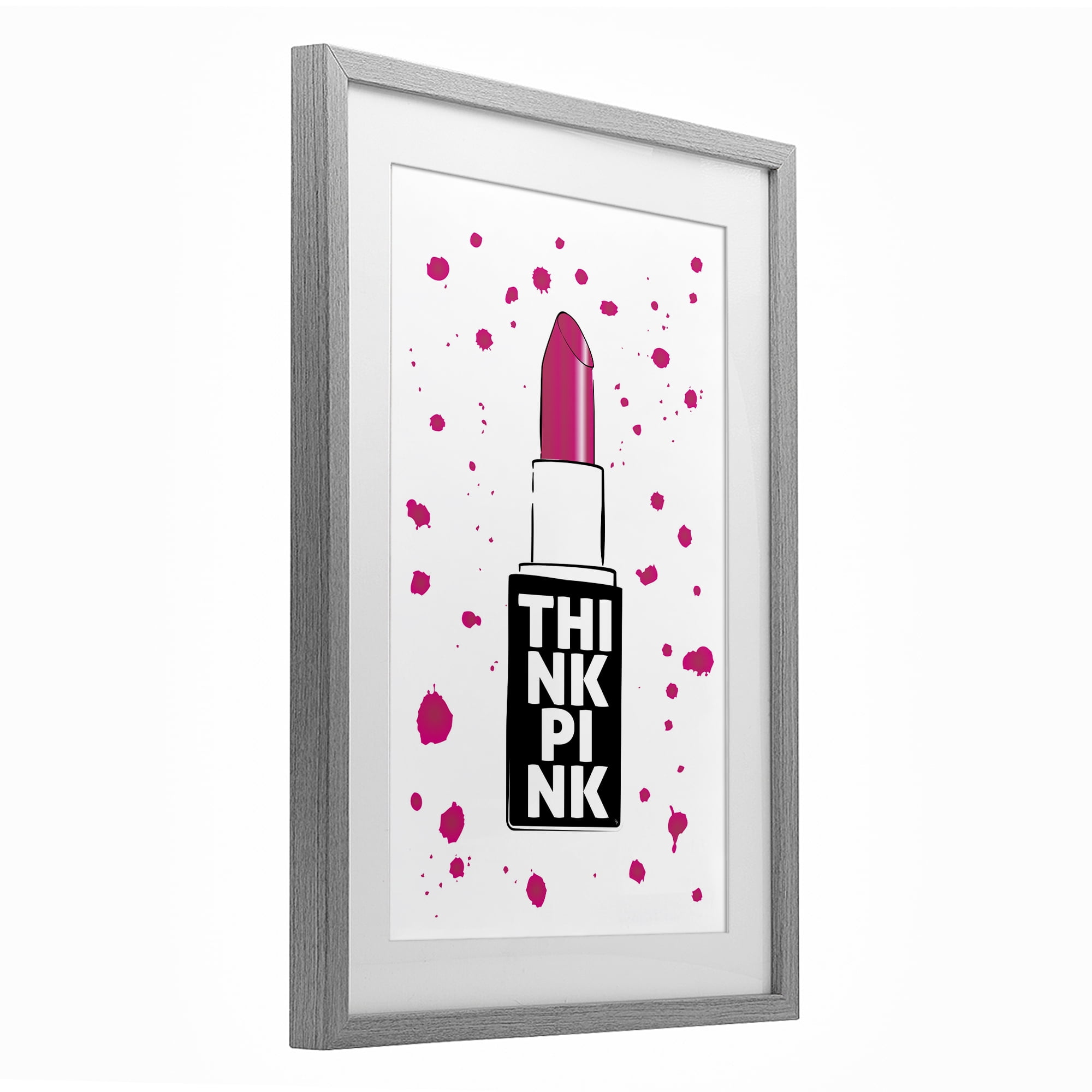 Stupell Industries Think Pink Lipstick Gray Framed Print Under Glass, design by Martina Pavlova