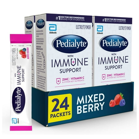 Pedialyte with Immune Support Electrolyte Powder, Mixed Berry, 0.49 oz, 24 Count