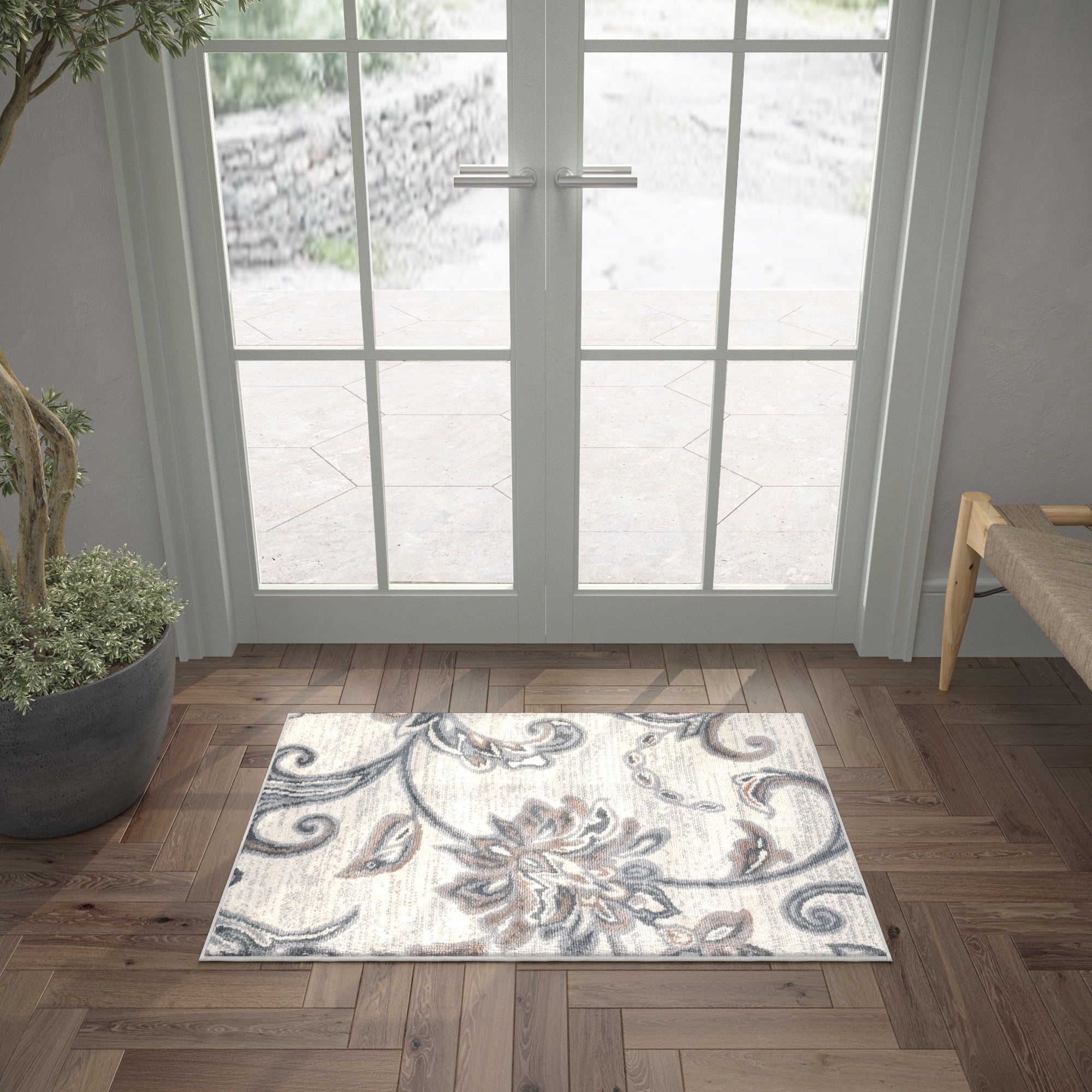 Madison Transitional 2' x 3' Cream and Gray Polypropylene Indoor Area Rug