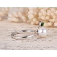 thumbnail image 4 of HeartsAndYou 0.3ct Natural Emerald & Diamond Pearl Leaf Design Ring 100% 14k SOLID White Gold, 4 of 9