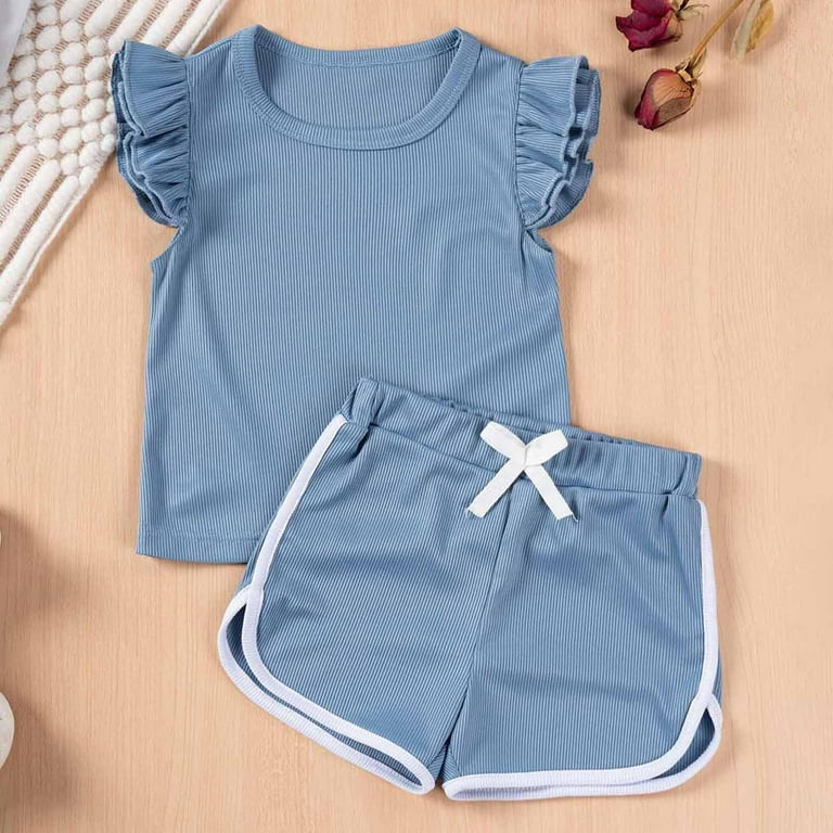 Summer Toddler Girls Clothing Sets Sweat Short Sleeve Flutter Baby...