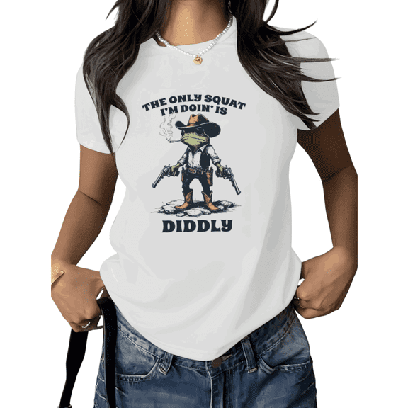 White Print Tshirt Graphic Tees Shirts Funny Cowboy Frog Western Humor Casual Summer Gift for Country Music Festival Rodeo S 5XL Tops