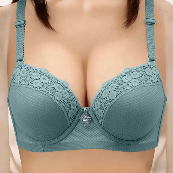 Guieoi Bra for Women Plus Size Lace Underwire Pushing Up with Adjustable Straps and Breathable Mesh Daily Underwear Green XL