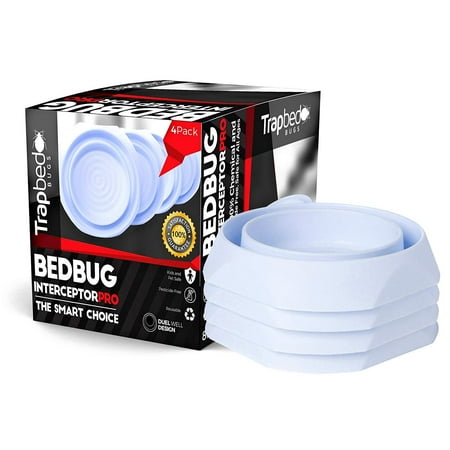 Powder Repellent - K9King Bed Bug Interceptors - Bedbug Traps and Detectors for Bed 4 Pack - Bugs Detector Trap System for Beds - Climb Up Prevention Interceptor Cups - No Pesticides, Chemicals Or Powder – White