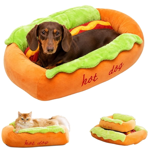 Dachshund Hot Dog Bed Soft Removable Washable Cute Cat Bed Plush Fuzzy Dog Bed
