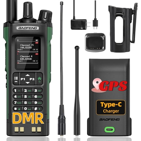 Ham Radio DM32 DMR Radio Digital Handheld Rechargeable Walkie Talkies Long Range, with GPS Positioning, Green