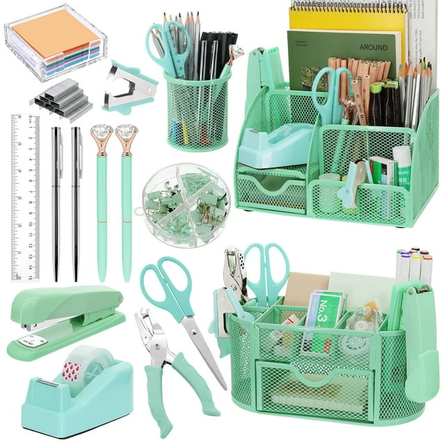 Set de organizadores y accesorios de escritorio Froidesente Green 17 en 1