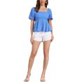 thumbnail image 2 of INSPIRAR CHIC Mariposa con lazo trasero para blusa de manga abullonada de mujer, cuello cuadrado casual, blusa peplum M azul, 2 of 6