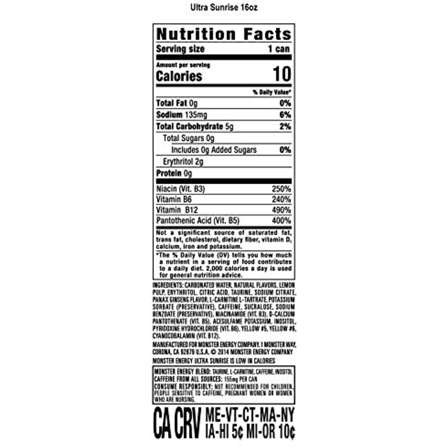 Monster Energy Ultra Sunrise, Sugar Free Energy Drink, 16 Ounce (Pack Of 12)