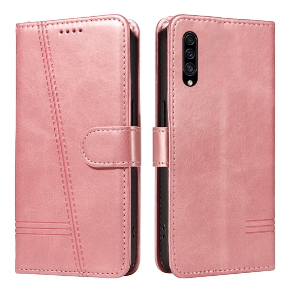 Flip Case for Samsung Galaxy A50 Dual SIM, 360 Degree Protection Shockproof PU Leather Wallet Phone Cover, Kickstand and 3 Card Slots, Rose Gold