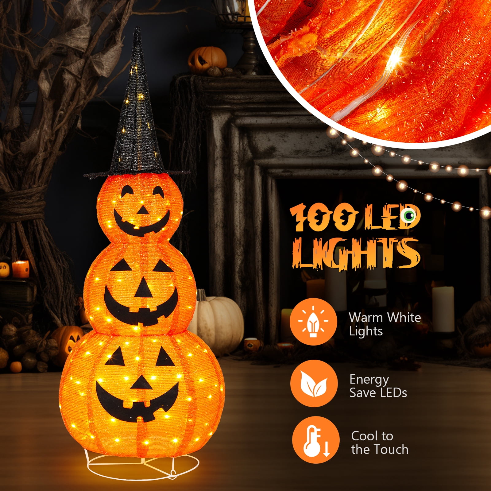 Astoutdoor 5 ft Lighted Pop-Up Pumpkin Decoration with 100 LED Lights