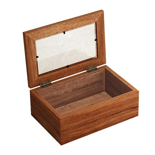 Caja de madera con tapa de cristal, versátil y resistente, para guardar joyas rústicas. S