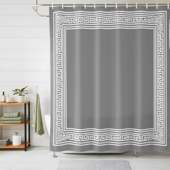 Gray Geometric Shower Curtains for Bathroom, White Greek Key Design Abstract Modern Art Waterproof Fabric Shower Curtain, Decorative Bathroom Curtain for Bathtub, 72"x78" , No Hooks Included