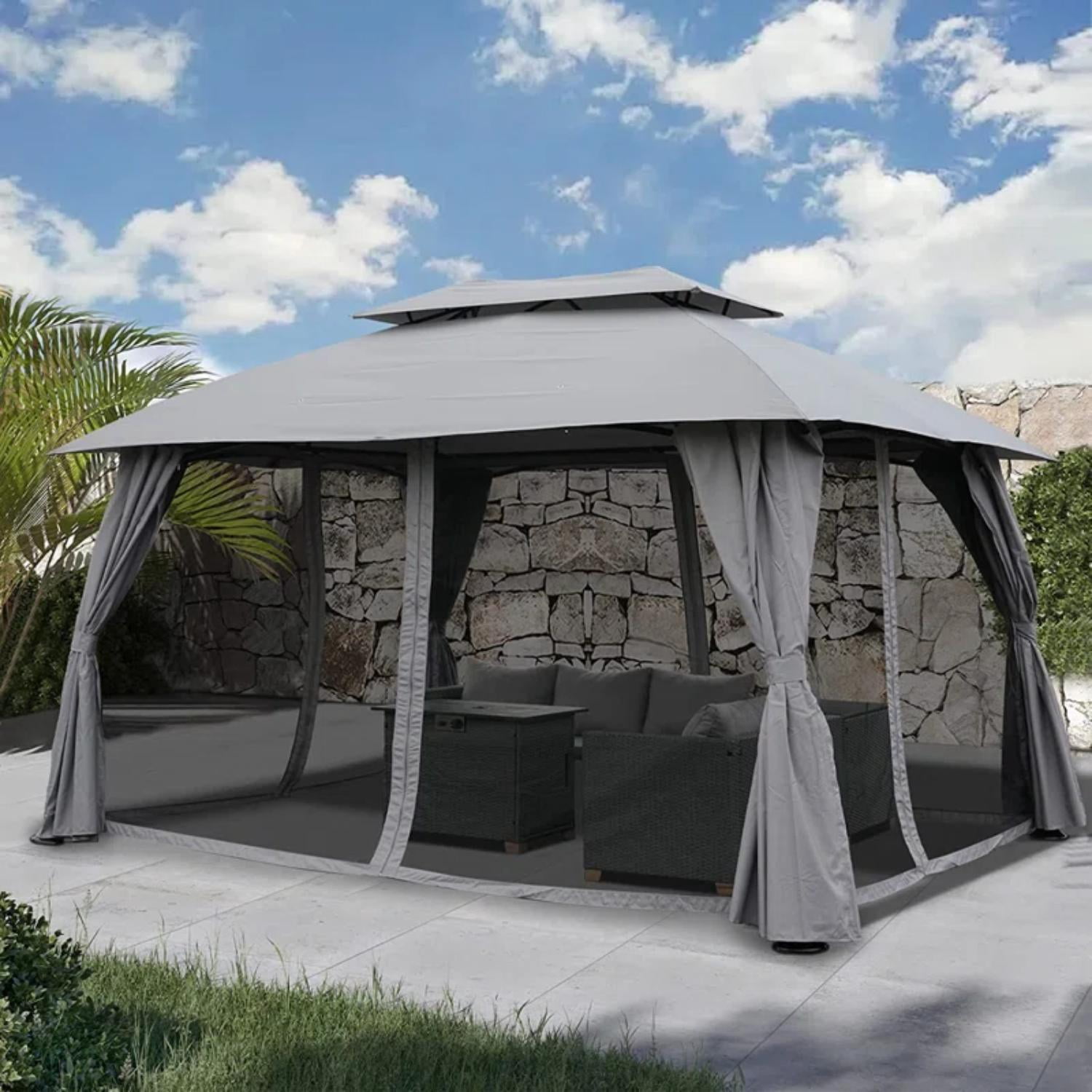 Grand Patio Gazebo Double Soft Top Outdoor Canopy - Waterproof, Anti-UV - 10x13 Ft, Gray