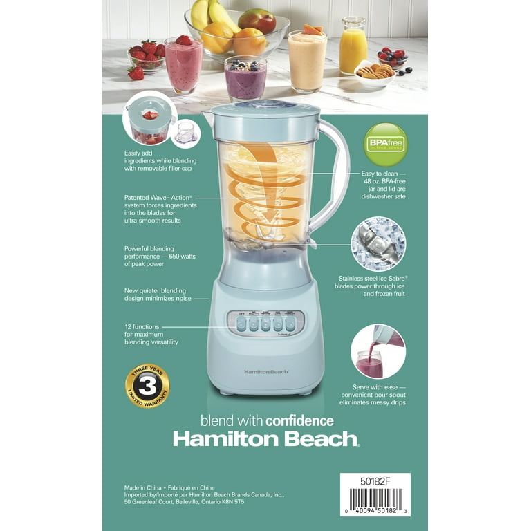 Hamilton Beach Smoothie Blender, 48 oz. Jar, 12 Blending Functions, Black, 50180F