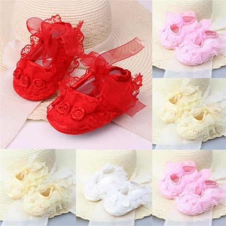 

Princess Shoes Baby Infant Girl Newborn Christening Baptism Lace Shoes Soft 0-12M