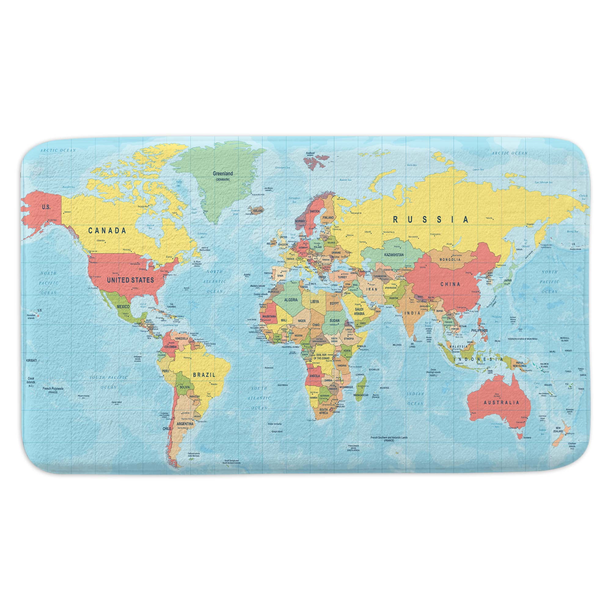 World Map Bathroom Rug, Map of World Educational Student Bathroom Accessories Shower Mat, Asia Europe South City Topography America Africa Japan Non Slip Bathtub Mat Bath Rugs, 15.7X23.6in