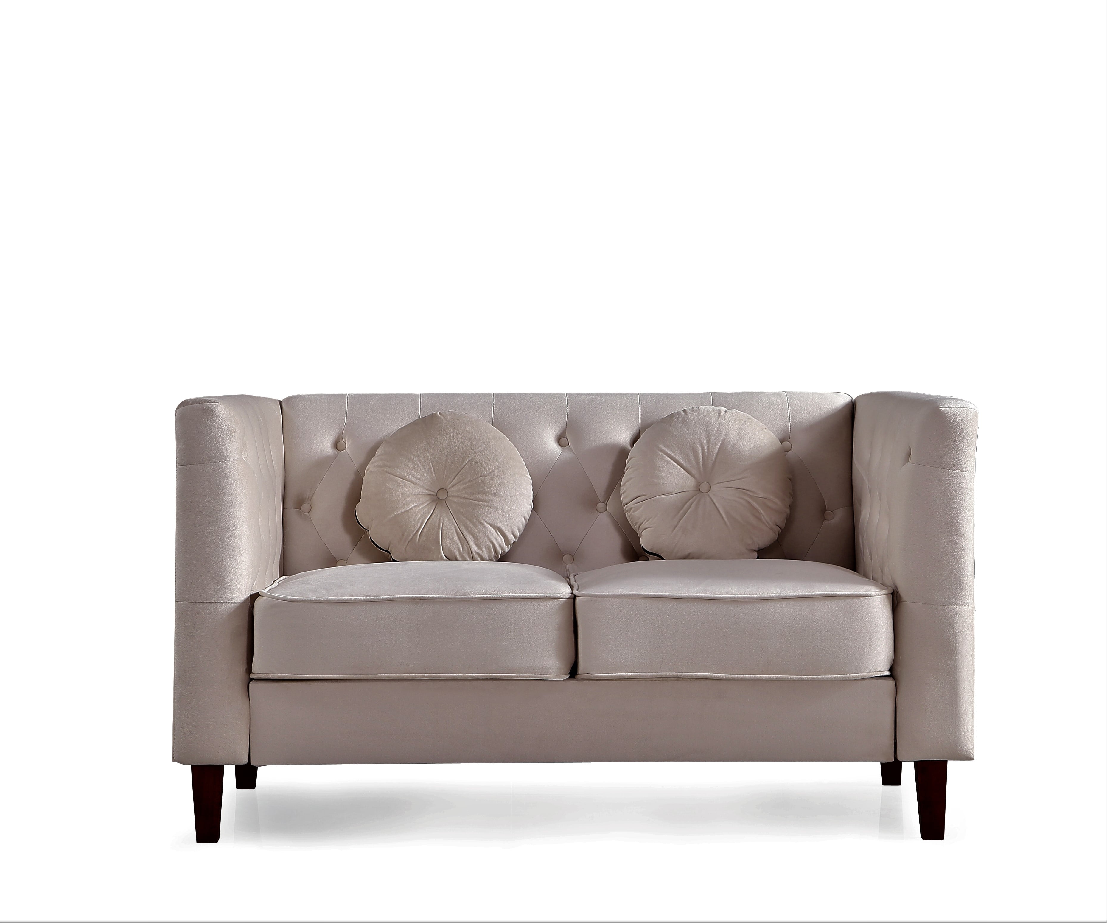 Uspridefurniture Tufted Square Design Velvet Loveseat, Beige