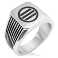 thumbnail image 1 of Stainless Steel Kikkawa Samurai Crest Needle Stripe Pattern Biker Style Polished Ring, 1 of 1